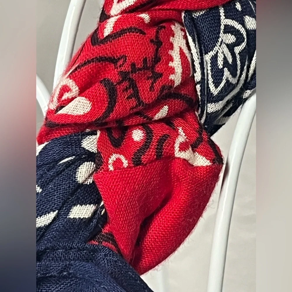 Vintage Red Blue Braided Bandana Silver Charm Accents